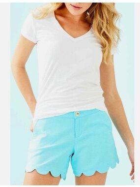 🩷💕Lilly Pulitzer Bluebell Scallop Hem Textured Shorts Aqua Size 6🩷